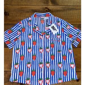 NEW Bouffants and Broken Hearts Short Sleeve Strawberry Striped Pajama Top Small